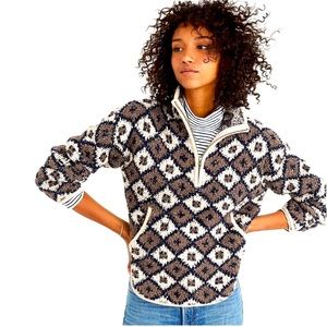 Madewell Wool Yarn Popover Quarter-Zip Diamond Sweater Relaxed Fit Size Medium